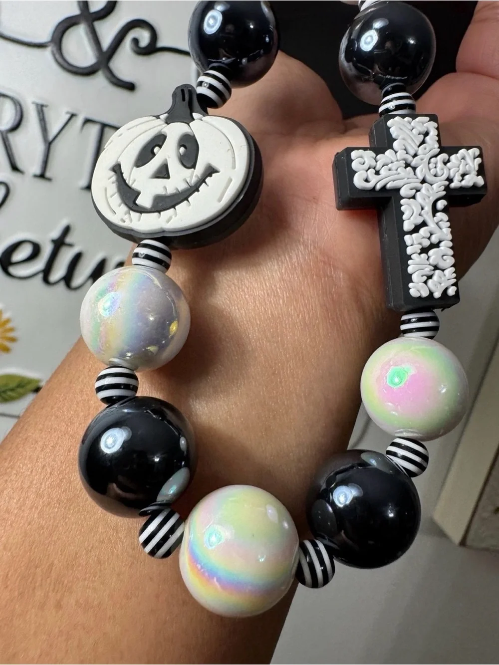 Halloween Pumpkin and Cross Charm Phone/Key/Bag Chain #P569